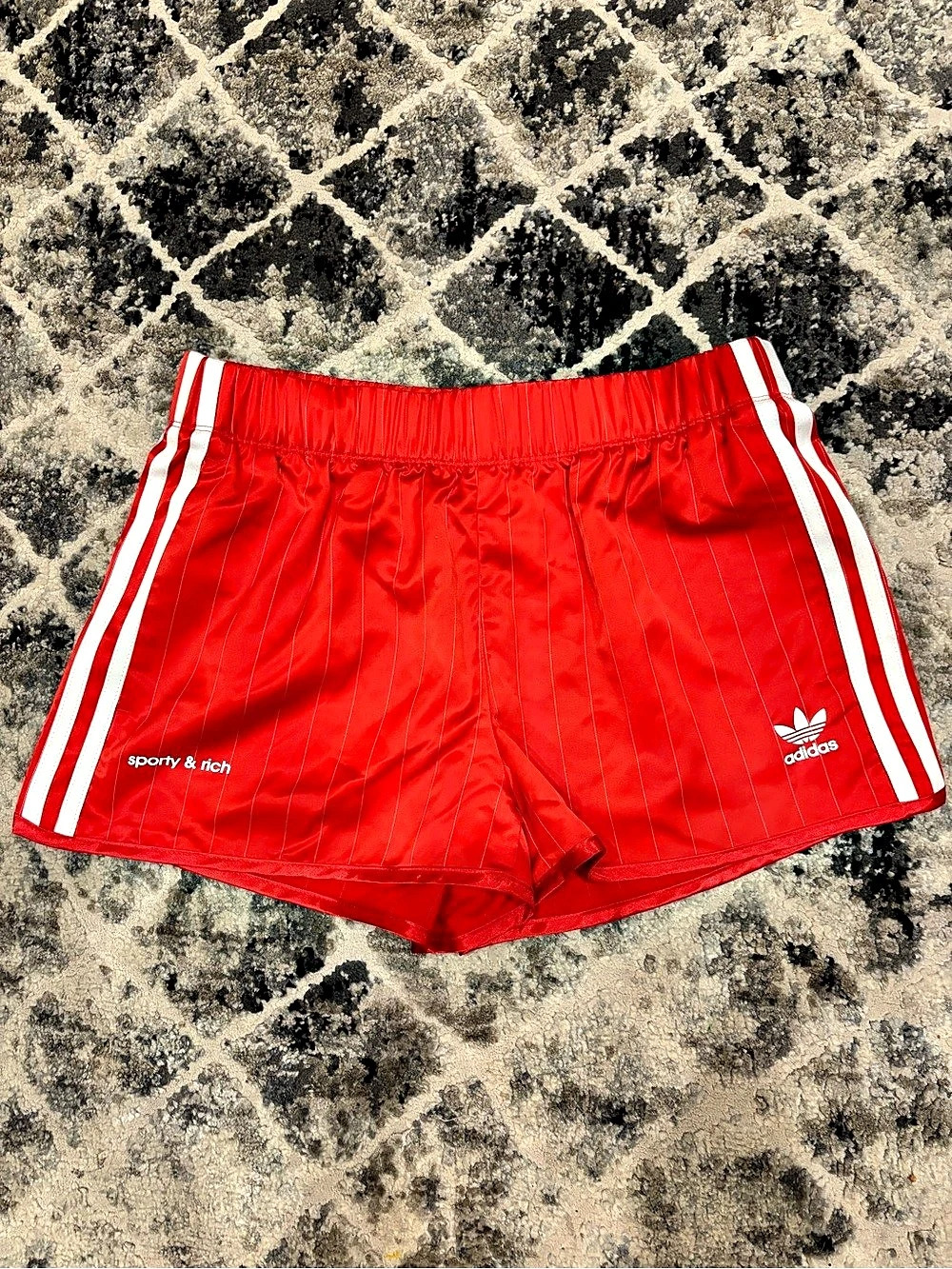 adidas Sporty & Rich Shorts Striped Athletic Shorts in Red & White Size Medium N